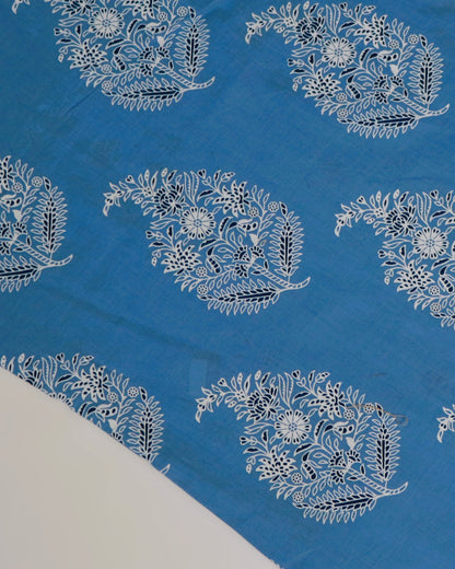 Blue Peacock Print Cotton Slip Dress for Women